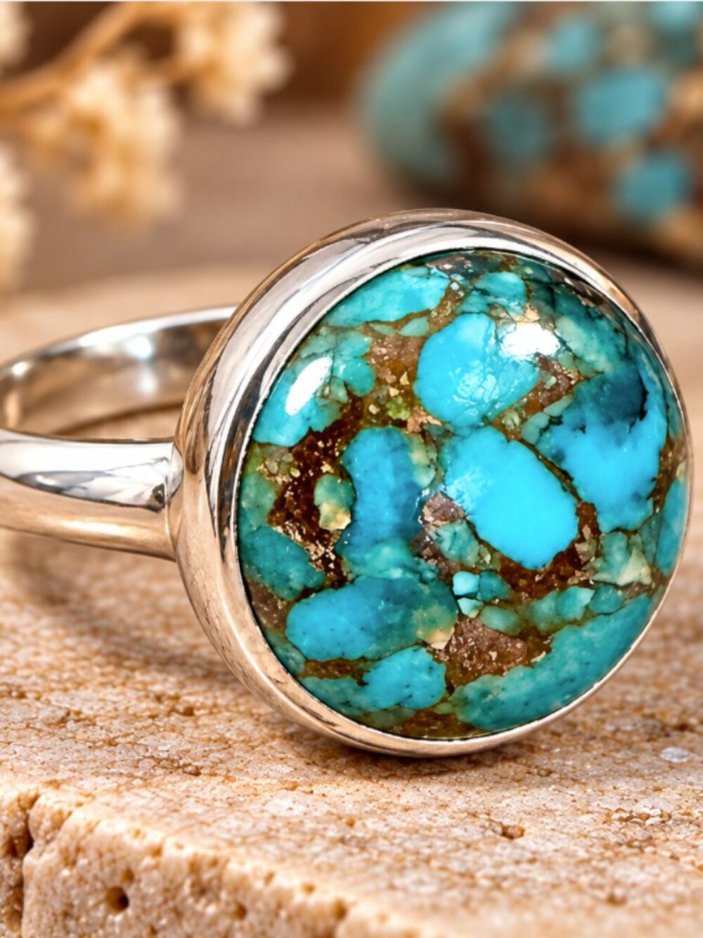 Blue Mohave Turquoise 925 Sterling Silver ring